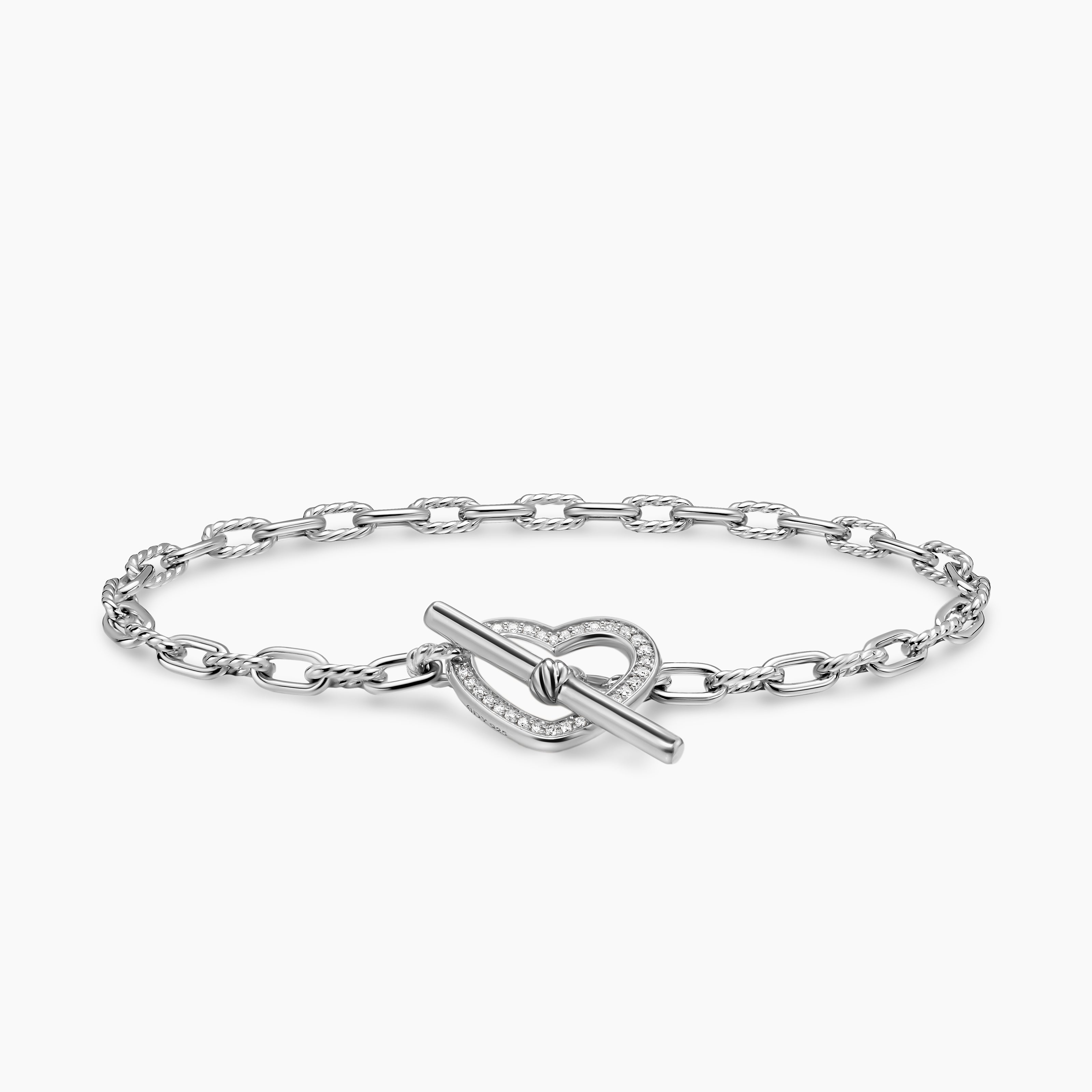 Womens DY Madison&reg; Heart Toggle Chain Bracelet in Sterling Silver with Diamonds, 3mm