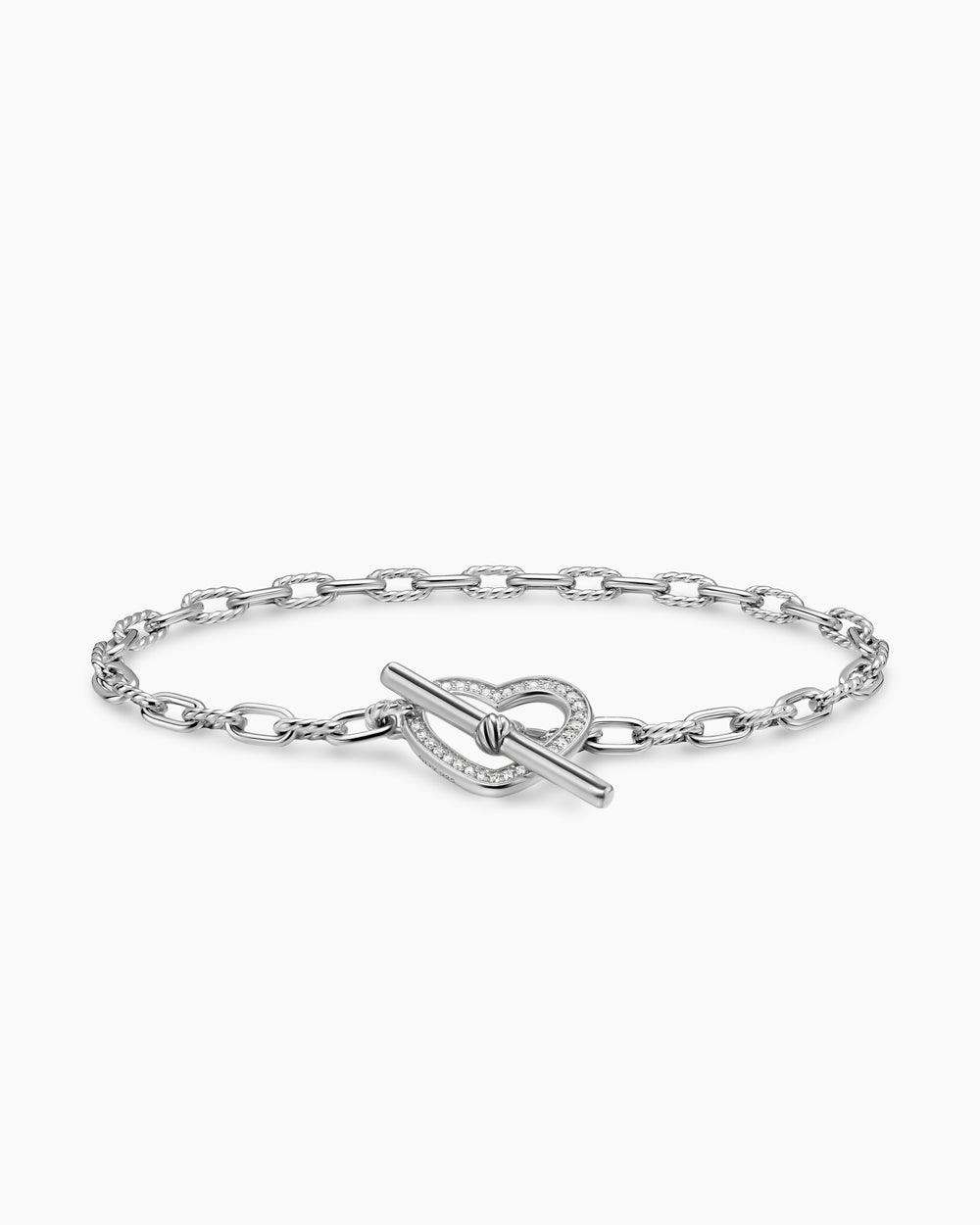 Womens DY Madison® Heart Toggle Chain Bracelet in Sterling Silver with Diamonds, 3mm