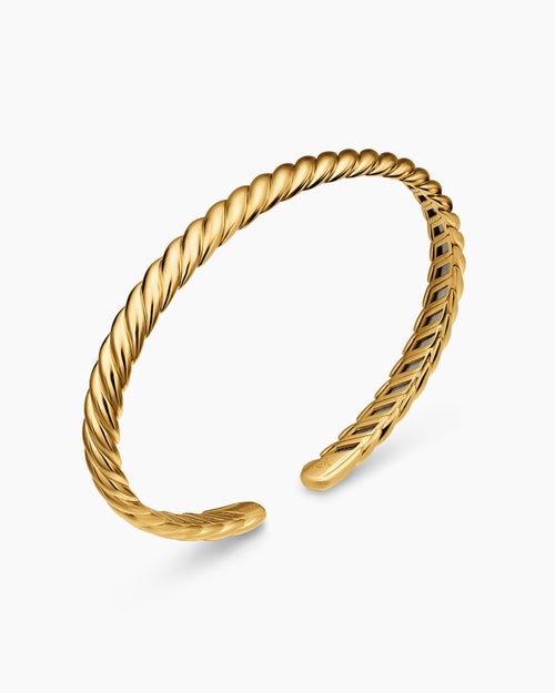Womens Sculpted Cable Flex Bracelet in 18K Yellow Gold, 5mm
