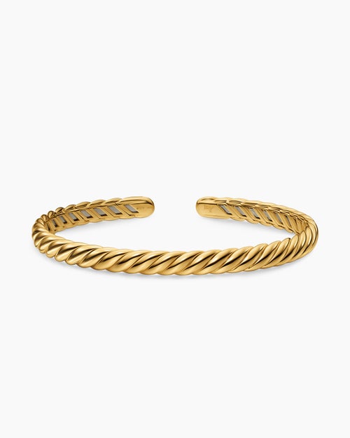 Womens Sculpted Cable Flex Bracelet in 18K Yellow Gold, 5mm