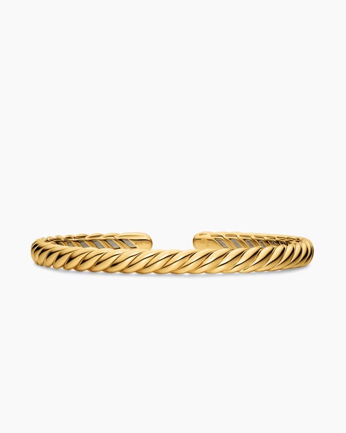 Womens Sculpted Cable Flex Bracelet in 18K Yellow Gold, 5mm