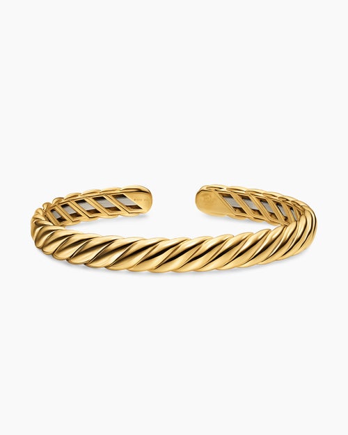 Womens Sculpted Cable Flex Bracelet in 18K Yellow Gold, 7.5mm