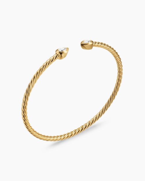 Womens Micro Cablespira® Flex Pear Bracelet in 18K Yellow Gold with Diamonds, 2.6mm