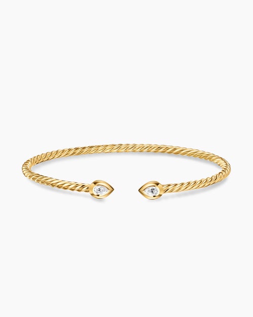 Womens Micro Cablespira Flex Pear Bracelet in 18K Yellow Gold with Diamonds, 2.6mm