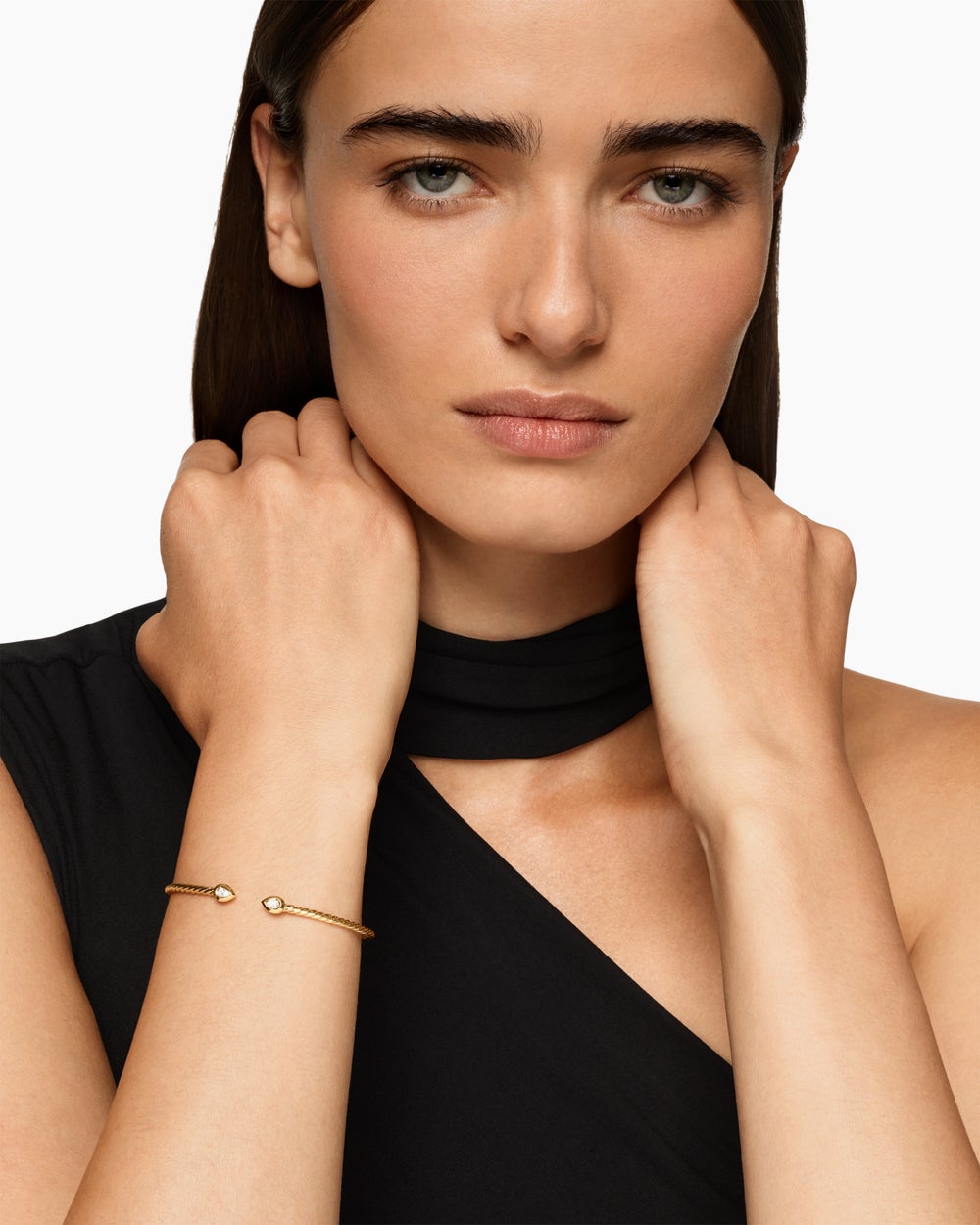 Womens Micro Cablespira Flex Pear Bracelet in 18K Yellow Gold with Diamonds, 2.6mm