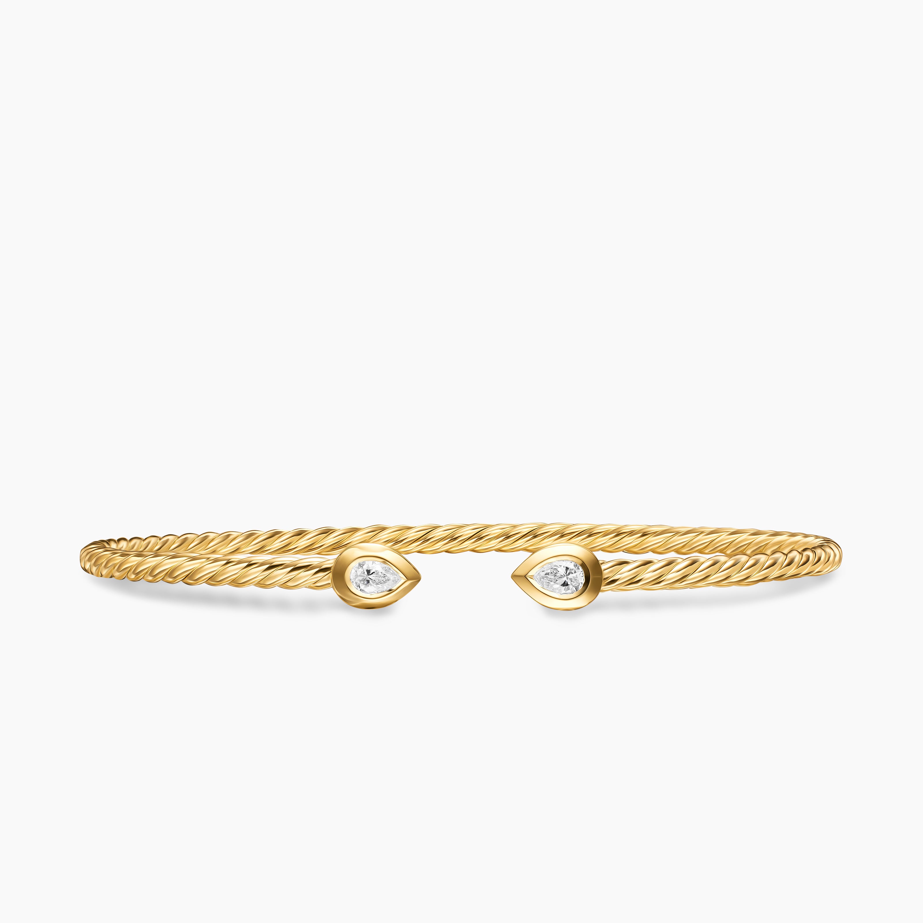 Womens Micro Cablespira Flex Pear Bracelet in 18K Yellow Gold with Diamonds, 2.6mm