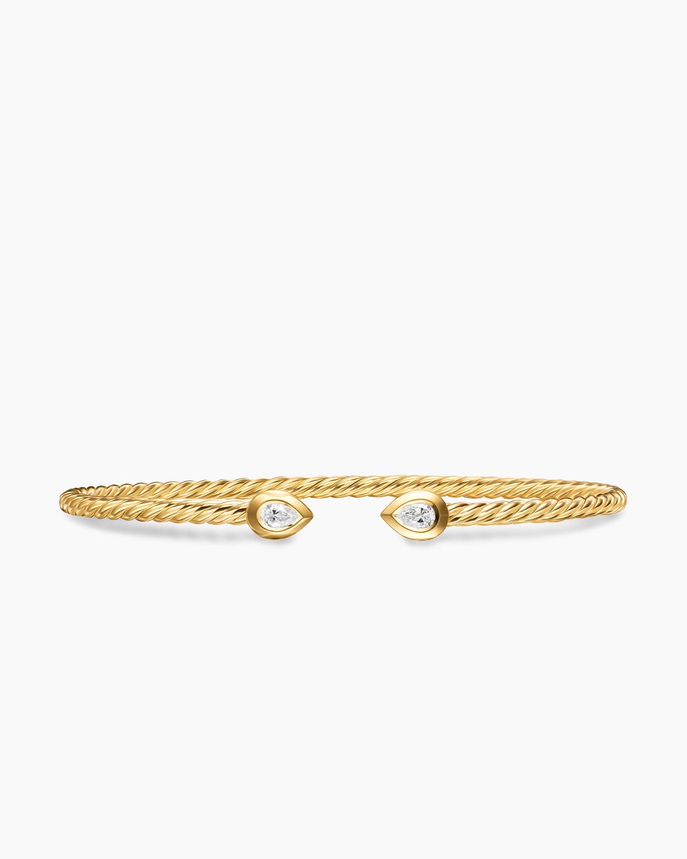 Womens Micro Cablespira Flex Pear Bracelet in 18K Yellow Gold with Diamonds, 2.6mm