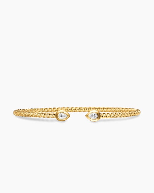 Womens Micro Cablespira Flex Pear Bracelet in 18K Yellow Gold with Diamonds, 2.6mm