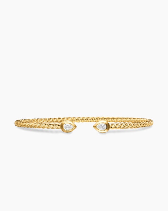 Petite Modern Renaissance® Pear Cablespira® Bracelet in 18K Yellow Gold with Diamonds, 2.6mm