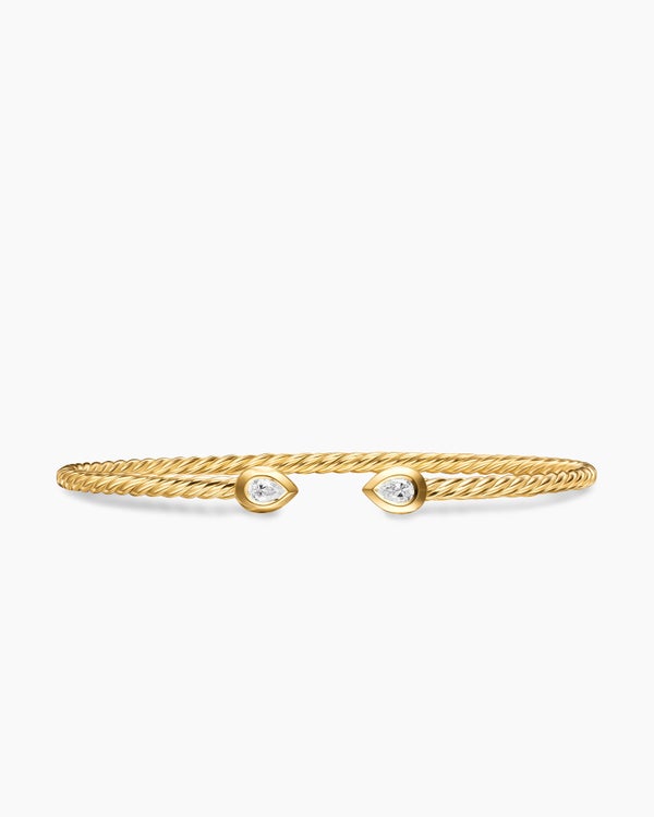 Micro Cablespira Flex Pear Bracelet in 18ct Yellow Gold with Diamonds, 2.6mm
