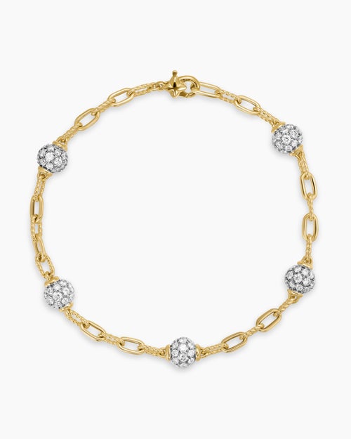 Womens DY Madison® Pavé Bead Chain Bracelet in 18K Yellow Gold with Diamonds, 3mm