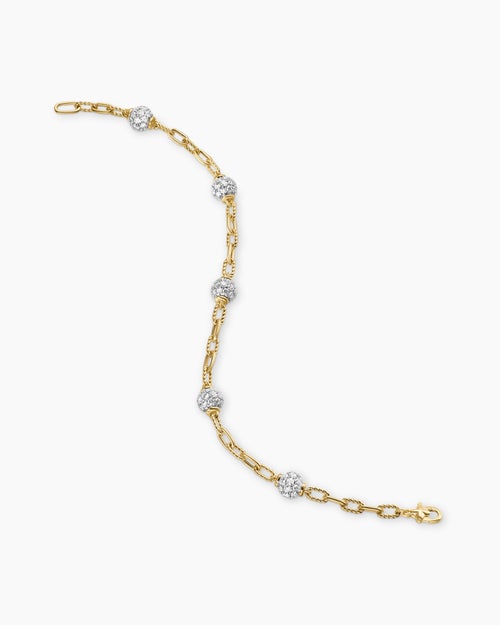 Womens DY Madison® Pavé Bead Chain Bracelet in 18K Yellow Gold with Diamonds, 3mm