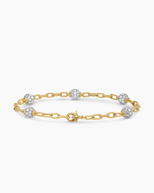 DY Madison Pavé Bead Chain Bracelet in 18K Yellow Gold, 3mm