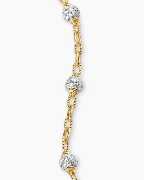 Womens DY Madison® Pavé Bead Chain Bracelet in 18K Yellow Gold with Diamonds, 3mm