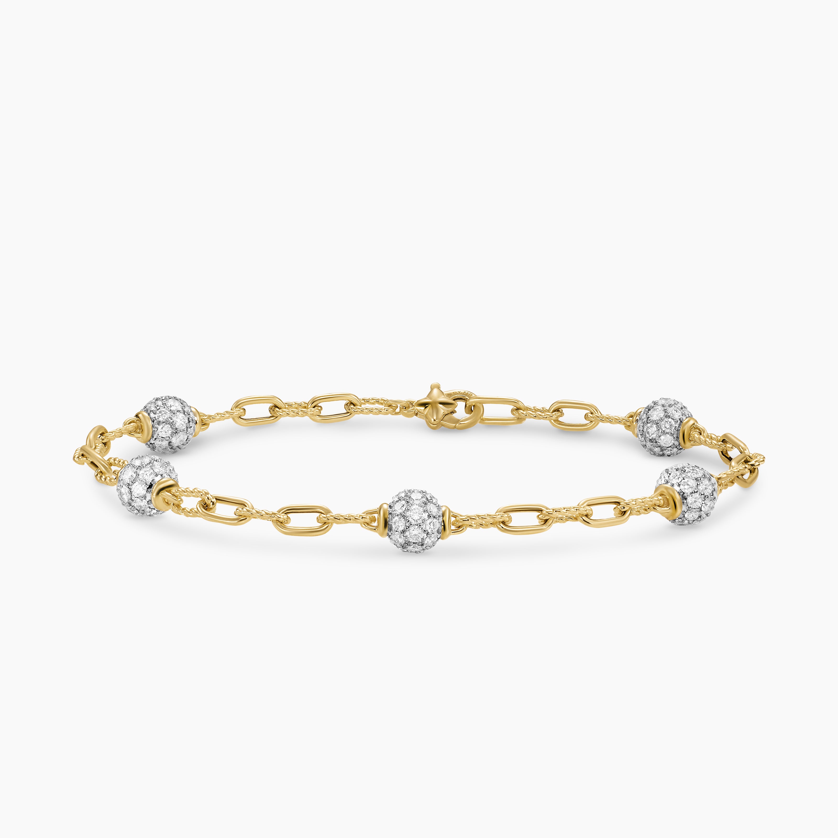 Womens DY Madison Pav&eacute; Bead Chain Bracelet in 18K Yellow Gold, 3mm