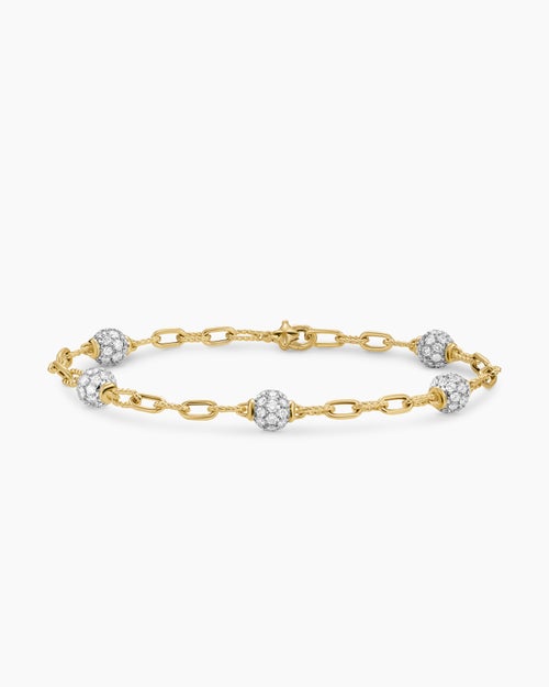 Womens DY Madison® Pavé Bead Chain Bracelet in 18K Yellow Gold with Diamonds, 3mm