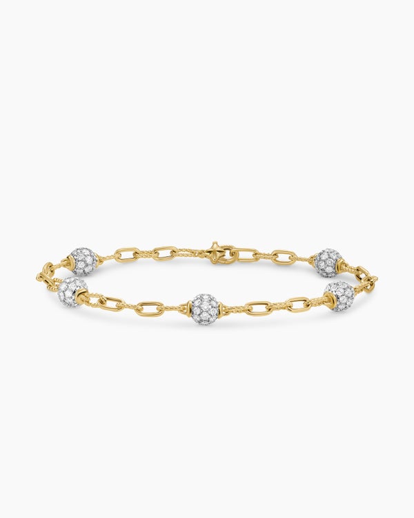 DY Madison Pavé Bead Chain Bracelet in 18K Yellow Gold, 3mm