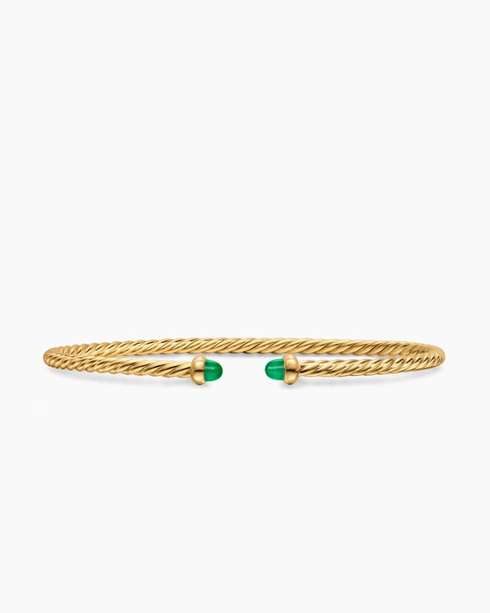 Micro bracelet Cablespira® Flex en or jaune 18 carats avec émeraudes, 2,6 mm