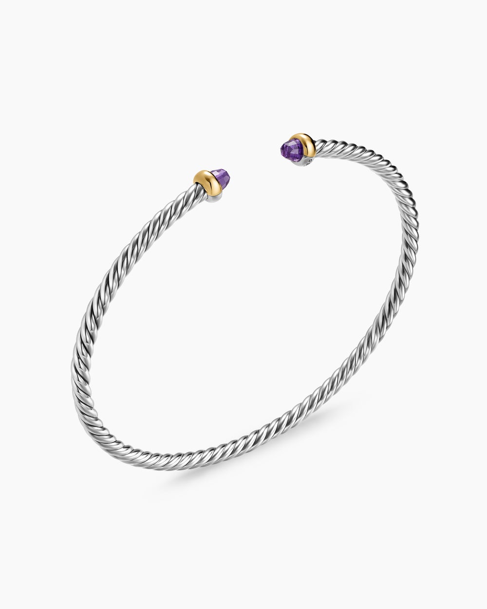 Womens Micro Cable Flex Bracelet in Sterling Silver with 14K Yellow Gold, 2.6mm