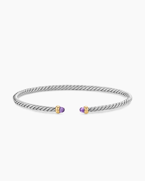 Womens Micro Cable Flex Bracelet in Sterling Silver with 14K Yellow Gold, 2.6mm