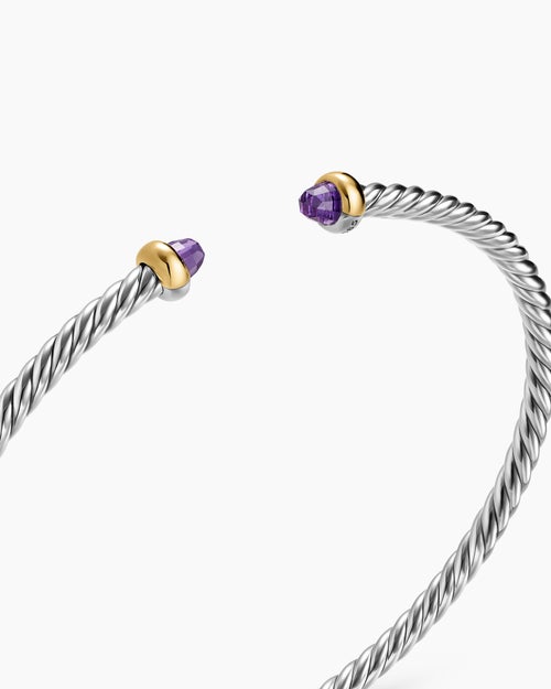 Womens Micro Cable Flex Bracelet in Sterling Silver with 14K Yellow Gold, 2.6mm