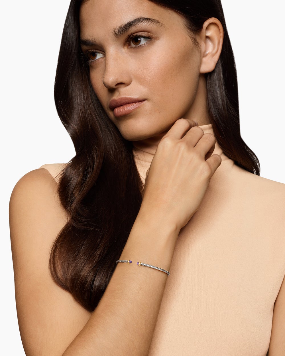 Womens Micro Cable Flex Bracelet in Sterling Silver with 14K Yellow Gold, 2.6mm