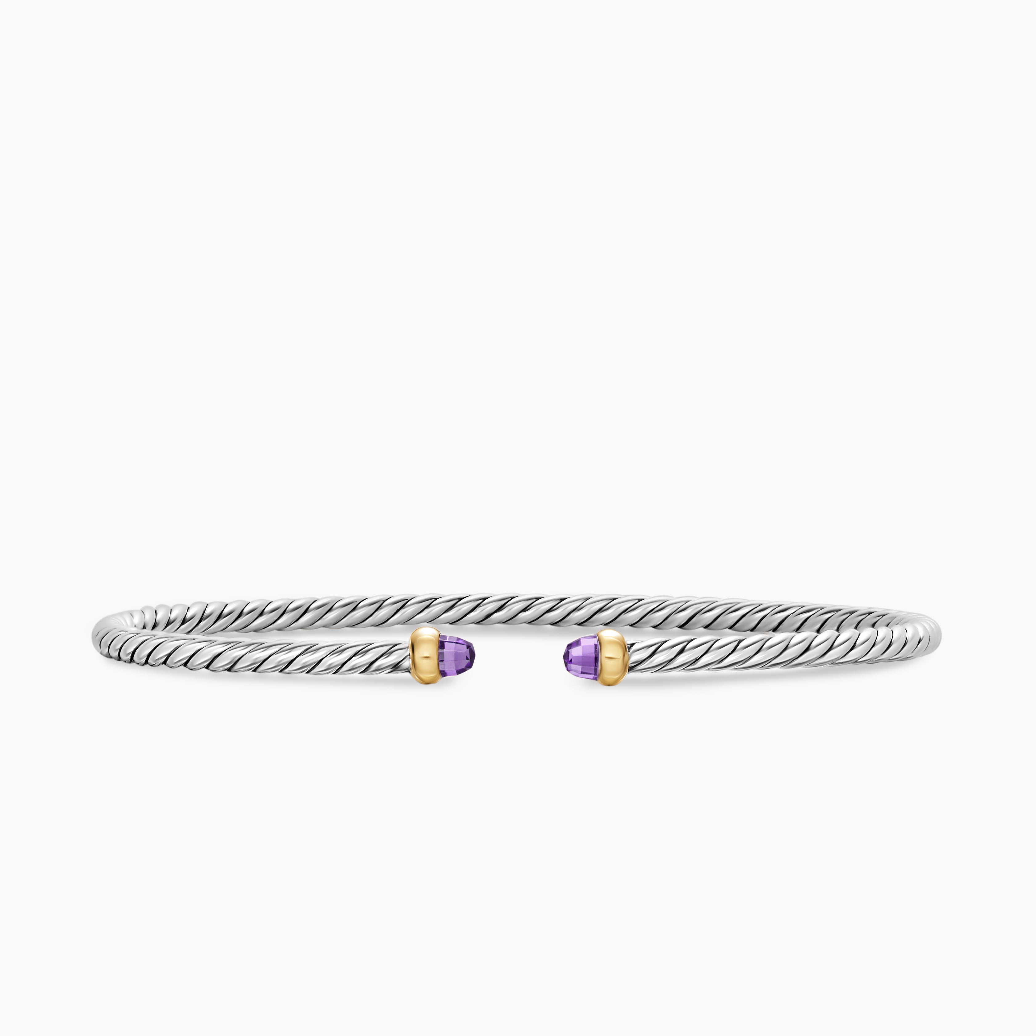 Womens Micro Cable Flex Bracelet in Sterling Silver with 14K Yellow Gold, 2.6mm