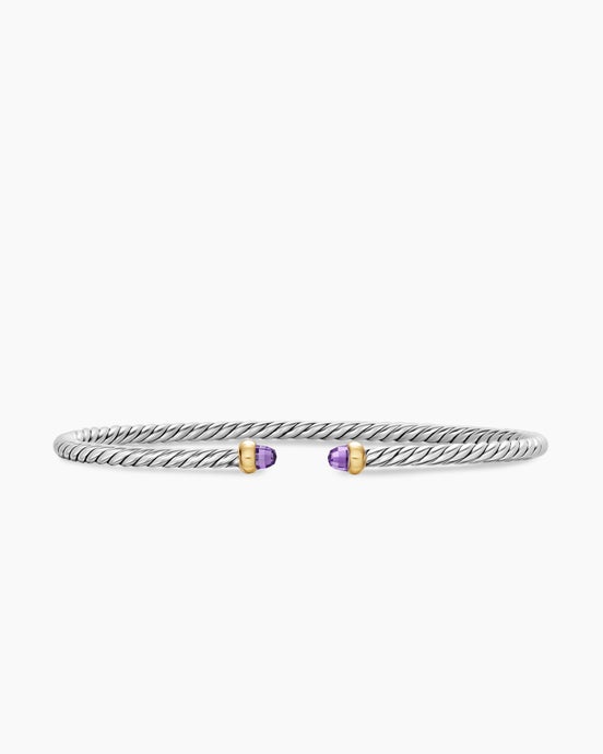 Micro Cable Flex® Bracelet in Sterling Silver with 14K Yellow Gold and Amethyst, 2.6mm