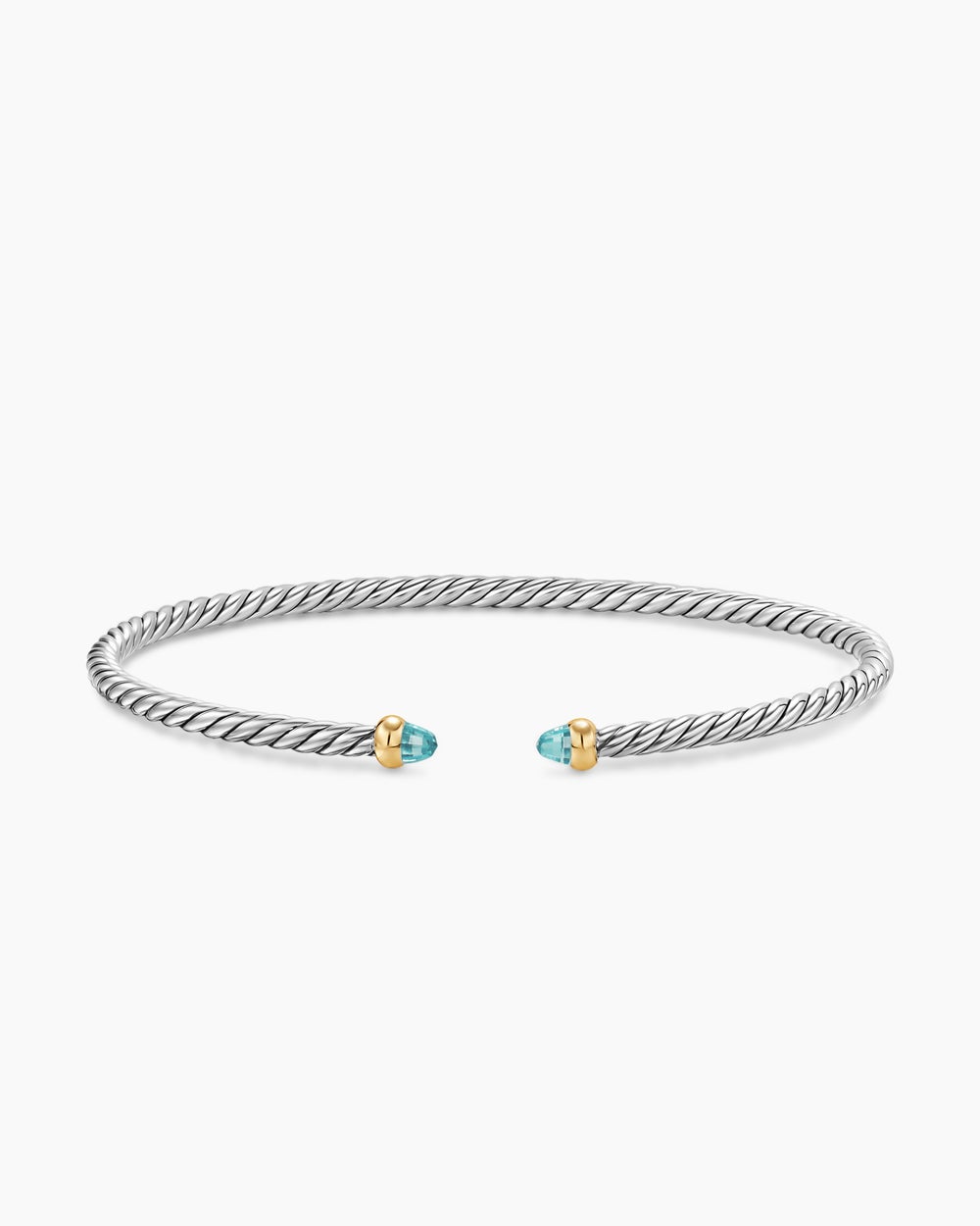 Womens Micro Cable Flex Bracelet in Sterling Silver with 14K Yellow Gold, 2.6mm