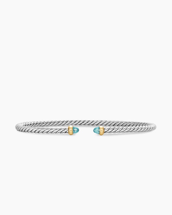 Micro Cable Flex Bracelet in Sterling Silver with 14K Yellow Gold, 2.6mm