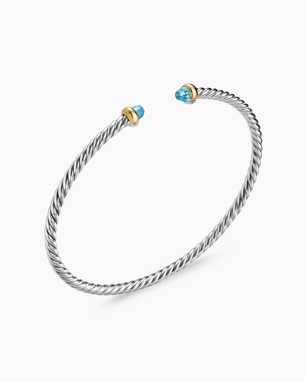 Womens Micro Cable Flex Bracelet in Sterling Silver with 14K Yellow Gold, 2.6mm