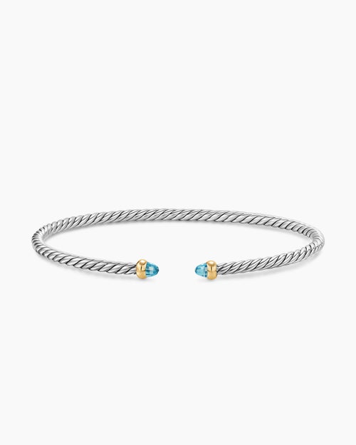 Womens Micro Cable Flex Bracelet in Sterling Silver with 14K Yellow Gold, 2.6mm