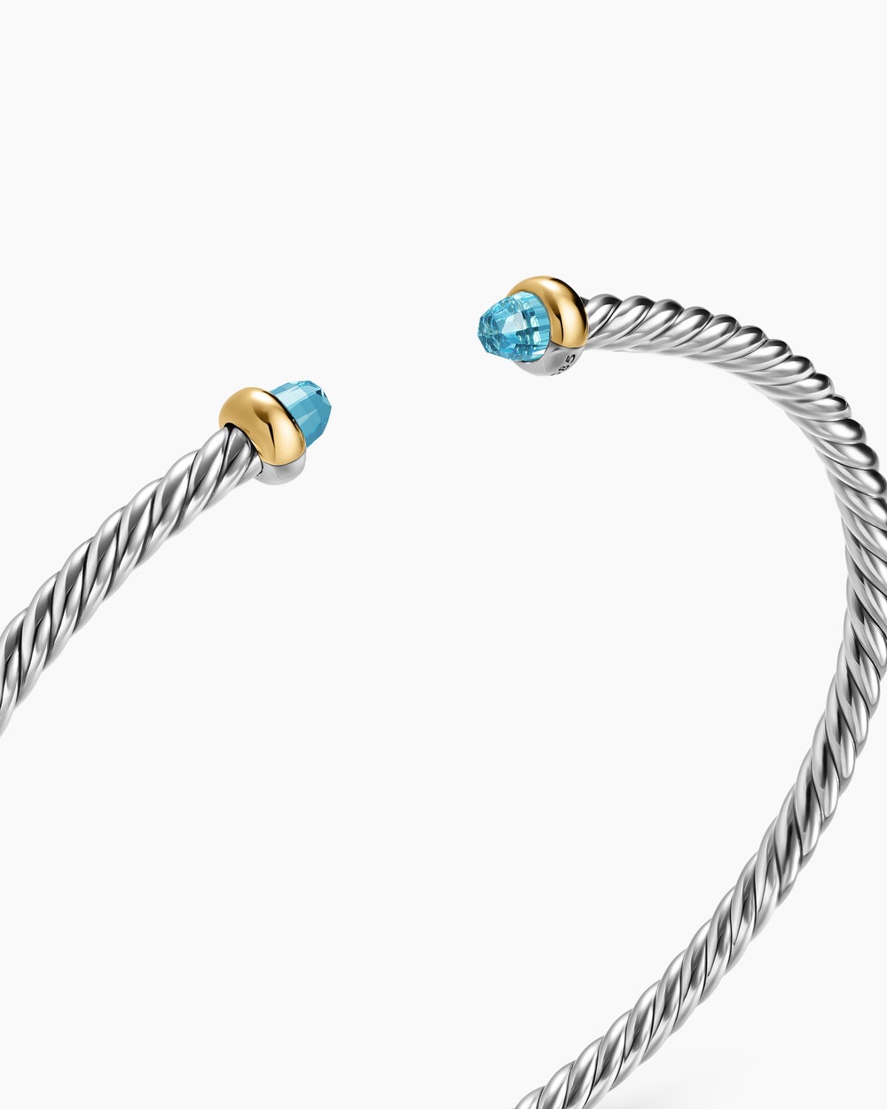 Womens Micro Cable Flex Bracelet in Sterling Silver with 14K Yellow Gold, 2.6mm