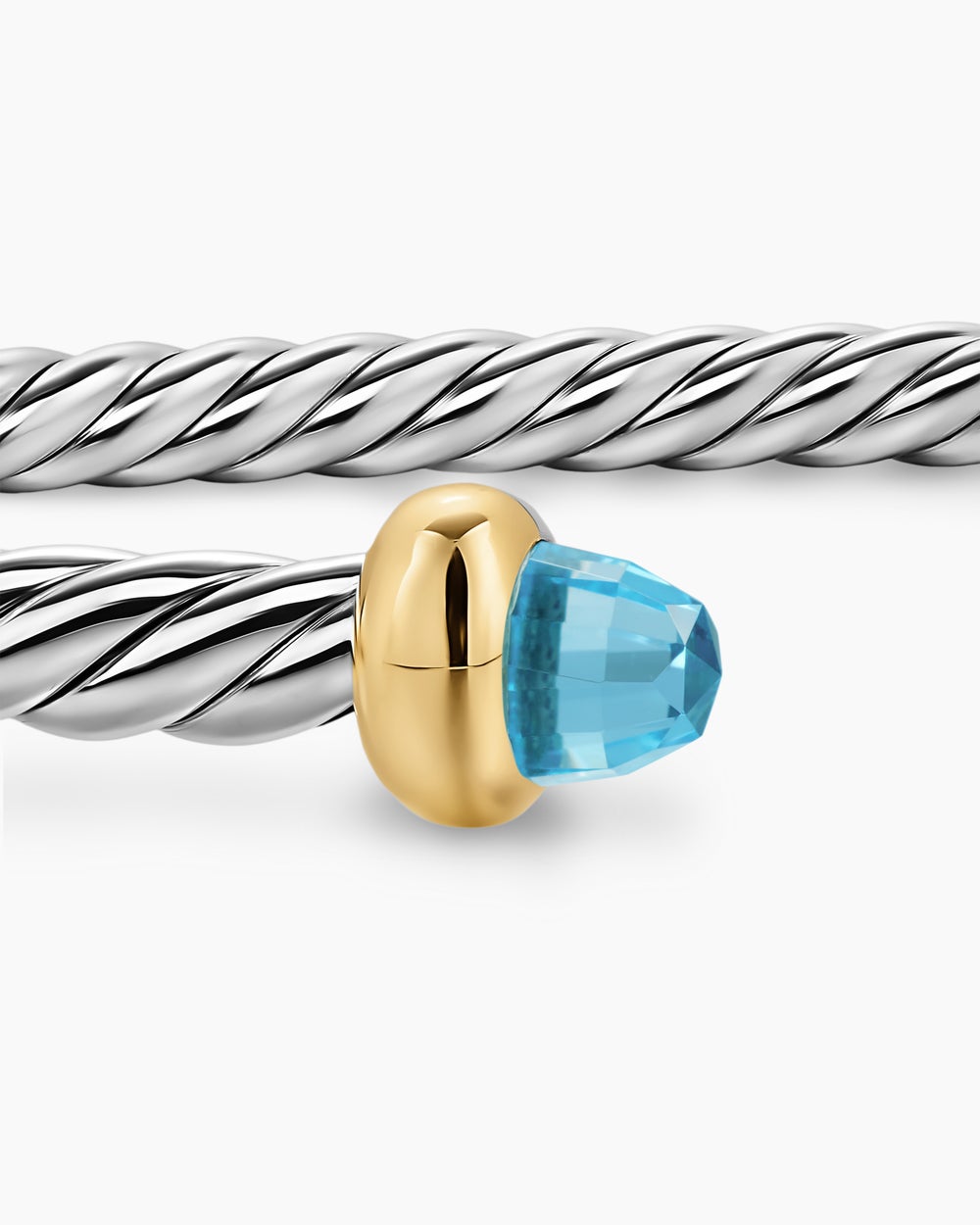 Womens Micro Cable Flex Bracelet in Sterling Silver with 14K Yellow Gold, 2.6mm