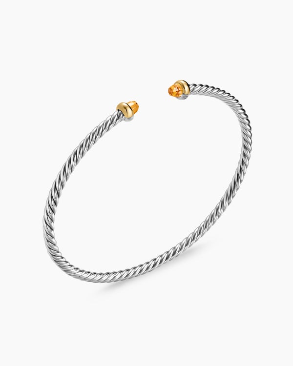 Micro Cable Flex® Bracelet in Sterling Silver with 14K Yellow Gold and Citrine, 2.6mm