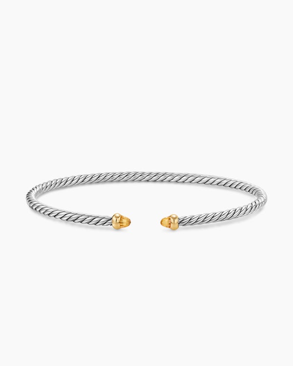 Micro Cable Flex® Bracelet in Sterling Silver with 14K Yellow Gold and Citrine, 2.6mm