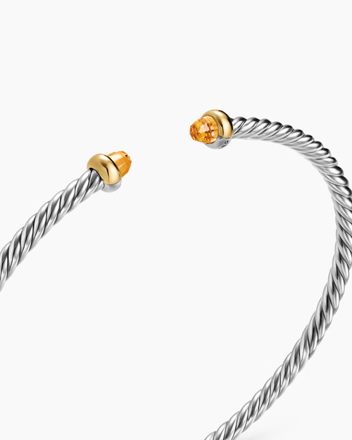 Womens Micro Cable Flex® Bracelet in Sterling Silver with 14K Yellow Gold and Citrine, 2.6mm