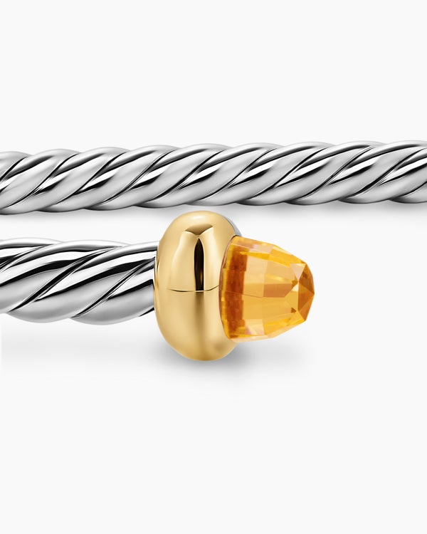 Micro Cable Flex® Bracelet in Sterling Silver with 14K Yellow Gold and Citrine, 2.6mm