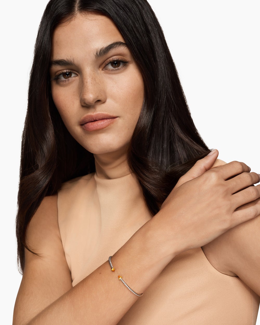 Womens Micro Cable Flex® Bracelet in Sterling Silver with 14K Yellow Gold and Citrine, 2.6mm