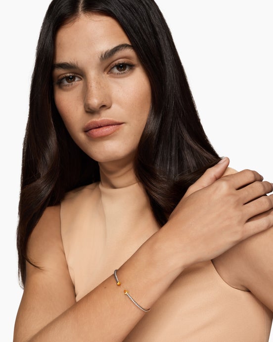 Micro Cable Flex® Bracelet in Sterling Silver with 14K Yellow Gold and Citrine, 2.6mm