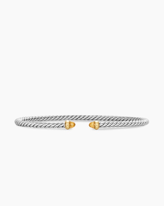 Micro bracelet Cable Flex® en argent massif avec or jaune 14 carats et citrine, 2,6 mm