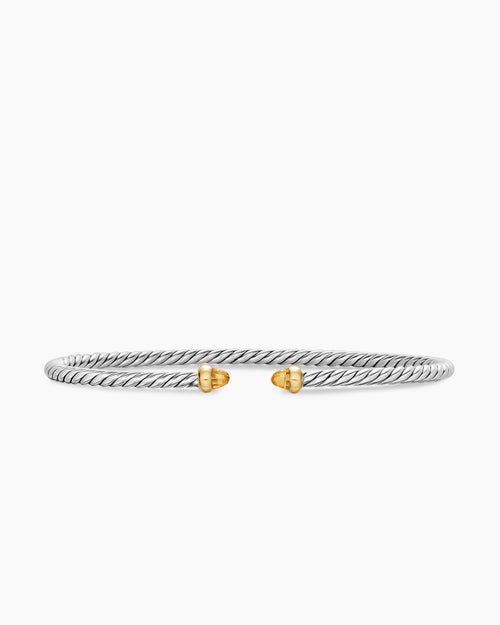 Womens Micro Cable Flex® Bracelet in Sterling Silver with 14K Yellow Gold and Citrine, 2.6mm