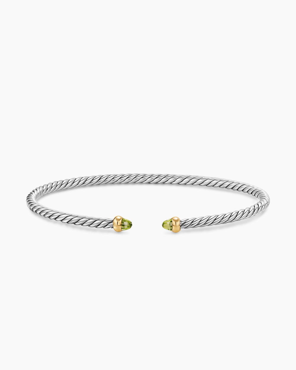 Micro bracelet Cable Flex® en argent massif avec or jaune 14 carats et péridot, 2,6 mm femme