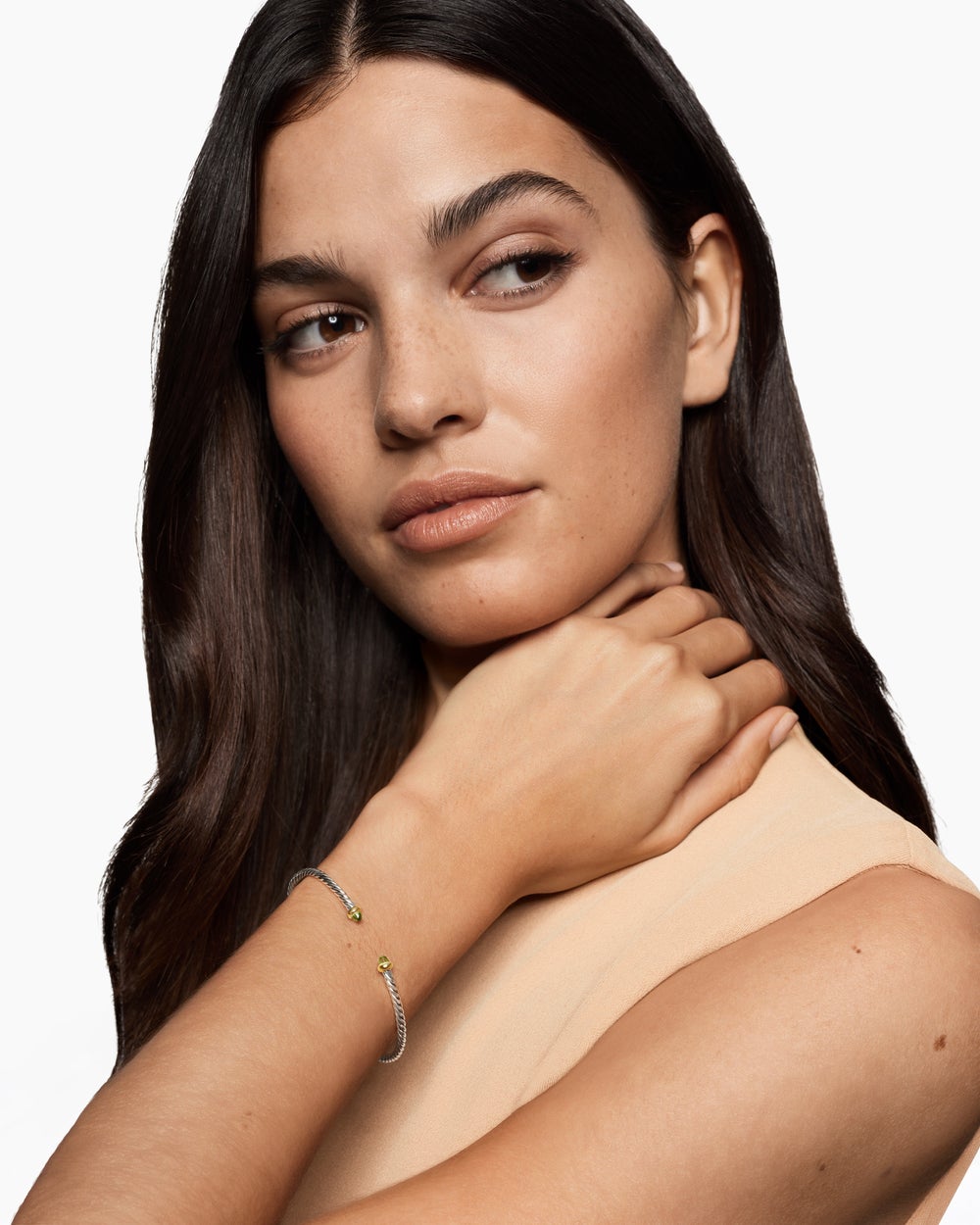 Micro bracelet Cable Flex® en argent massif avec or jaune 14 carats et péridot, 2,6 mm femme