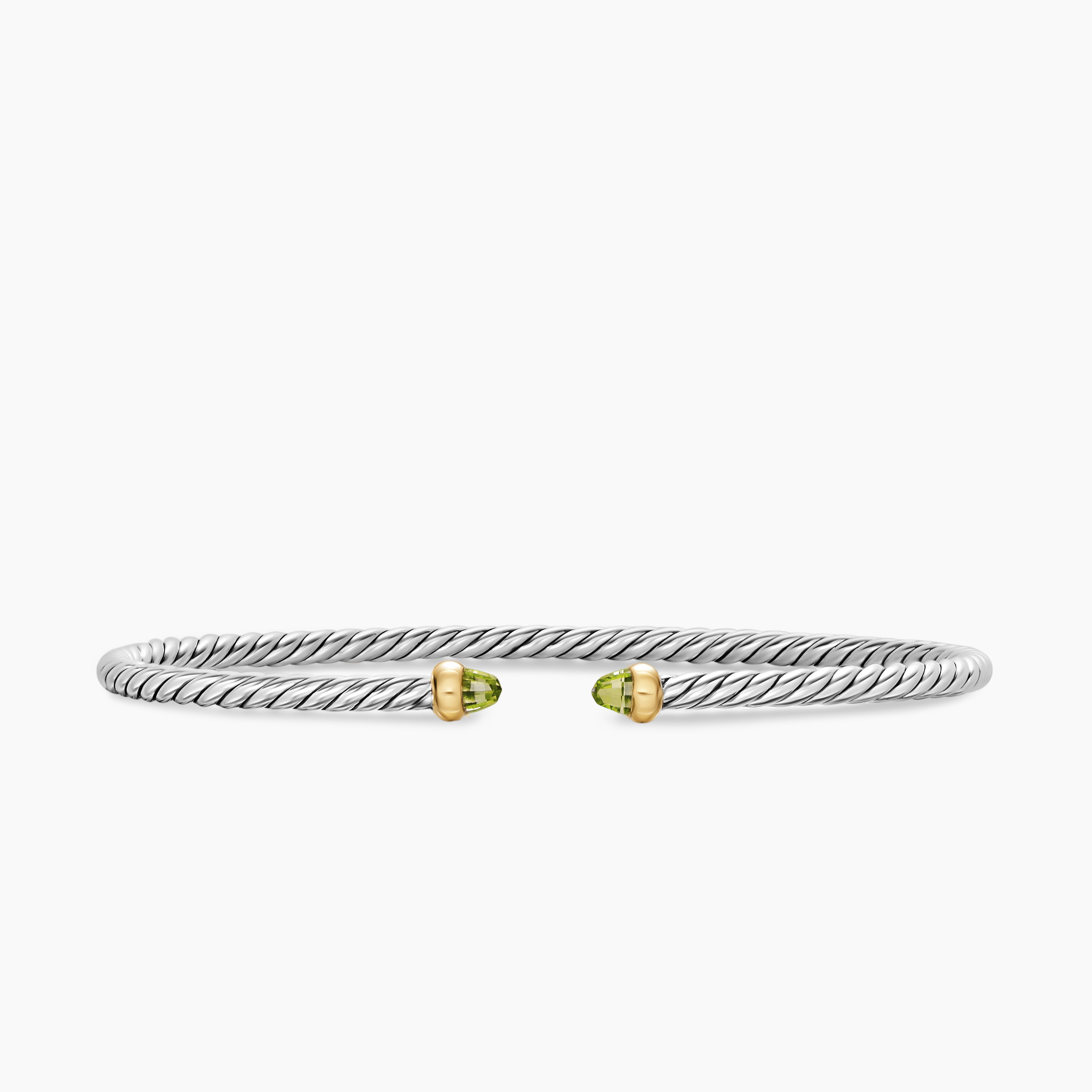 Micro bracelet Cable Flex&reg; en argent massif avec or jaune 14 carats et p&eacute;ridot, 2,6 mm femme 