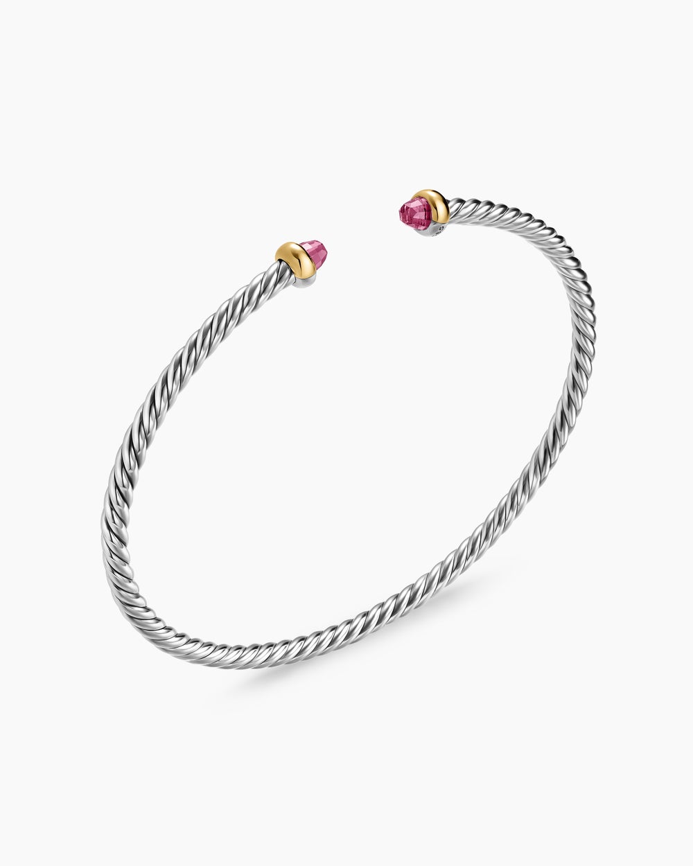 Womens Micro Cable Flex Bracelet in Sterling Silver with 14K Yellow Gold, 2.6mm