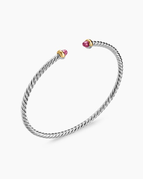 Womens Micro Cable Flex Bracelet in Sterling Silver with 14K Yellow Gold, 2.6mm