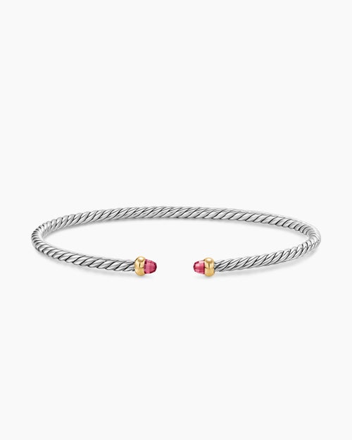 Womens Micro Cable Flex Bracelet in Sterling Silver with 14K Yellow Gold, 2.6mm