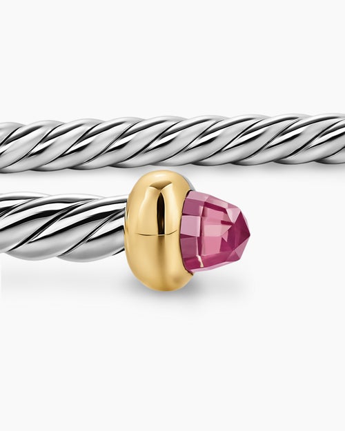 Womens Micro Cable Flex Bracelet in Sterling Silver with 14K Yellow Gold, 2.6mm