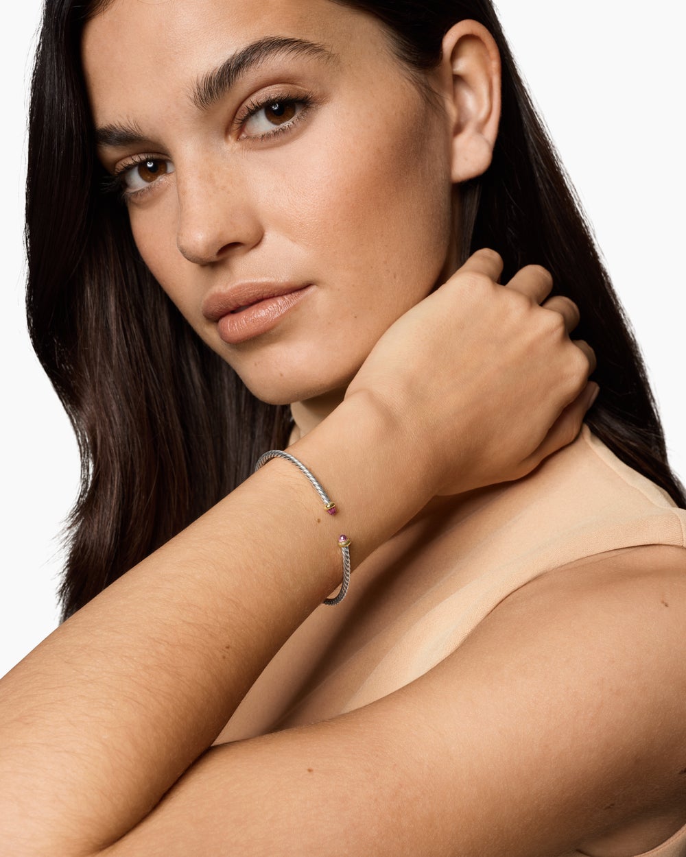 Womens Micro Cable Flex Bracelet in Sterling Silver with 14K Yellow Gold, 2.6mm